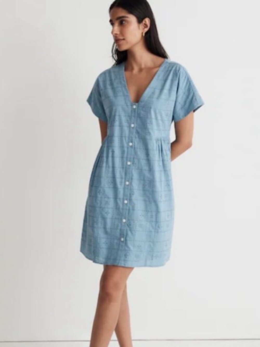 NEW WITH TAGS! Madewell Button Front Eyelet Mini Dress Blue